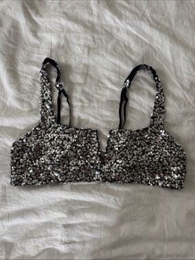 NEW Free People Silver Sequin Bralette Top